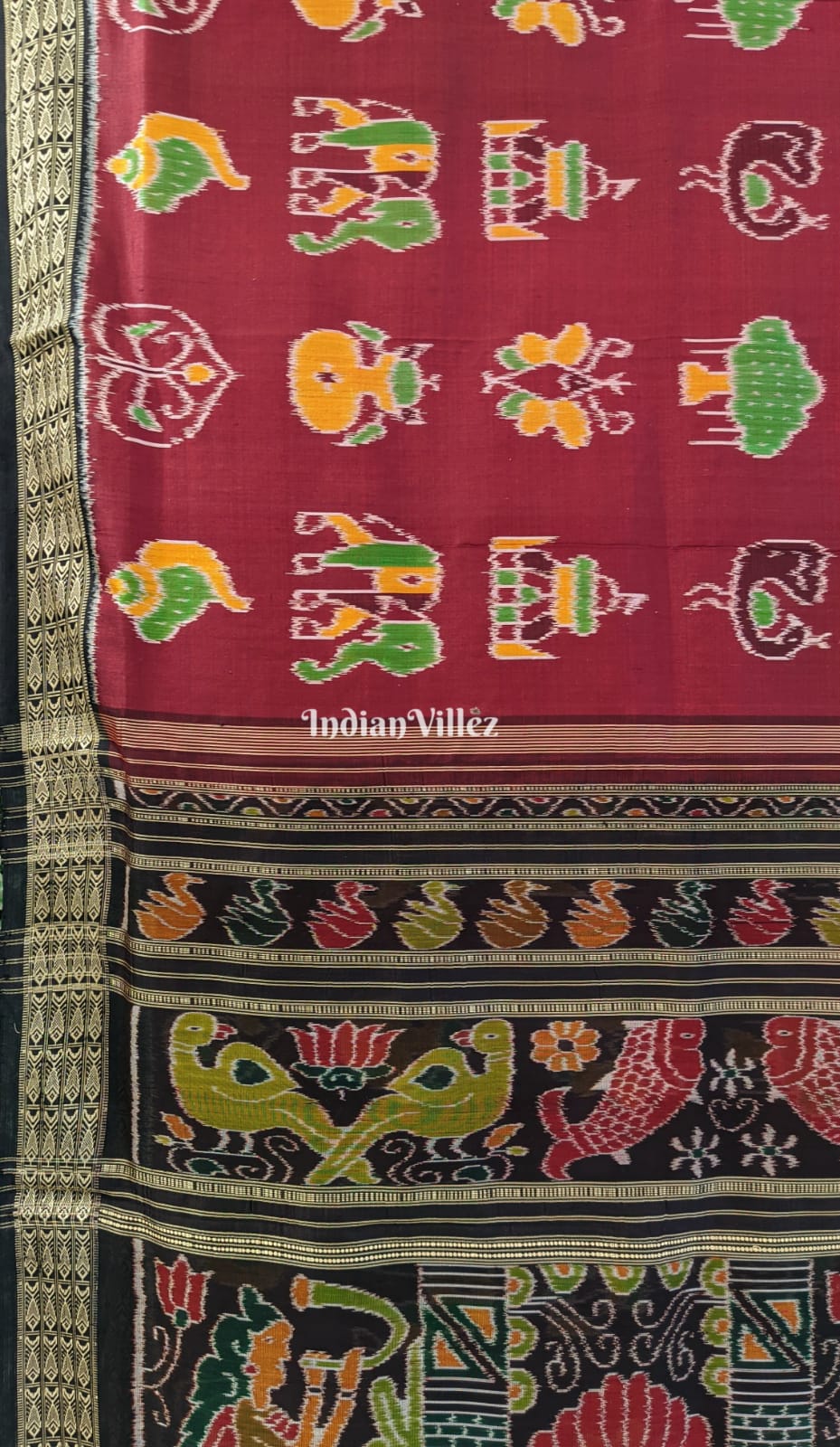 Maroon Nabakothi Odisha Ikat Khandua Silk Saree