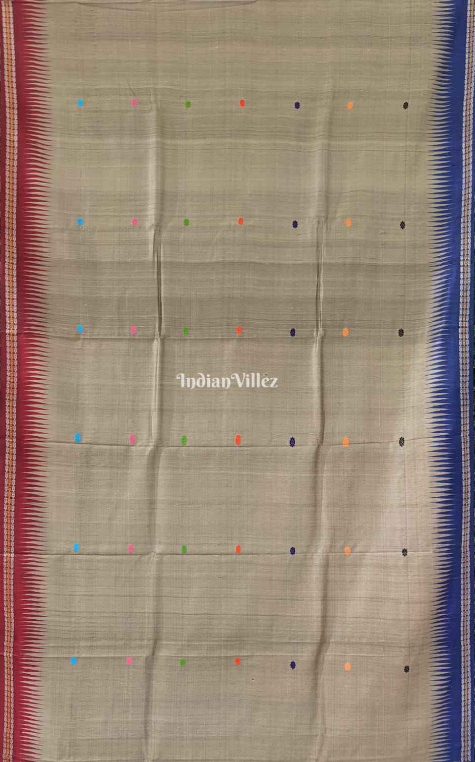 Exclusive Grey Flower Motif Gopalpur Tussar Silk Saree with Temple Anchal