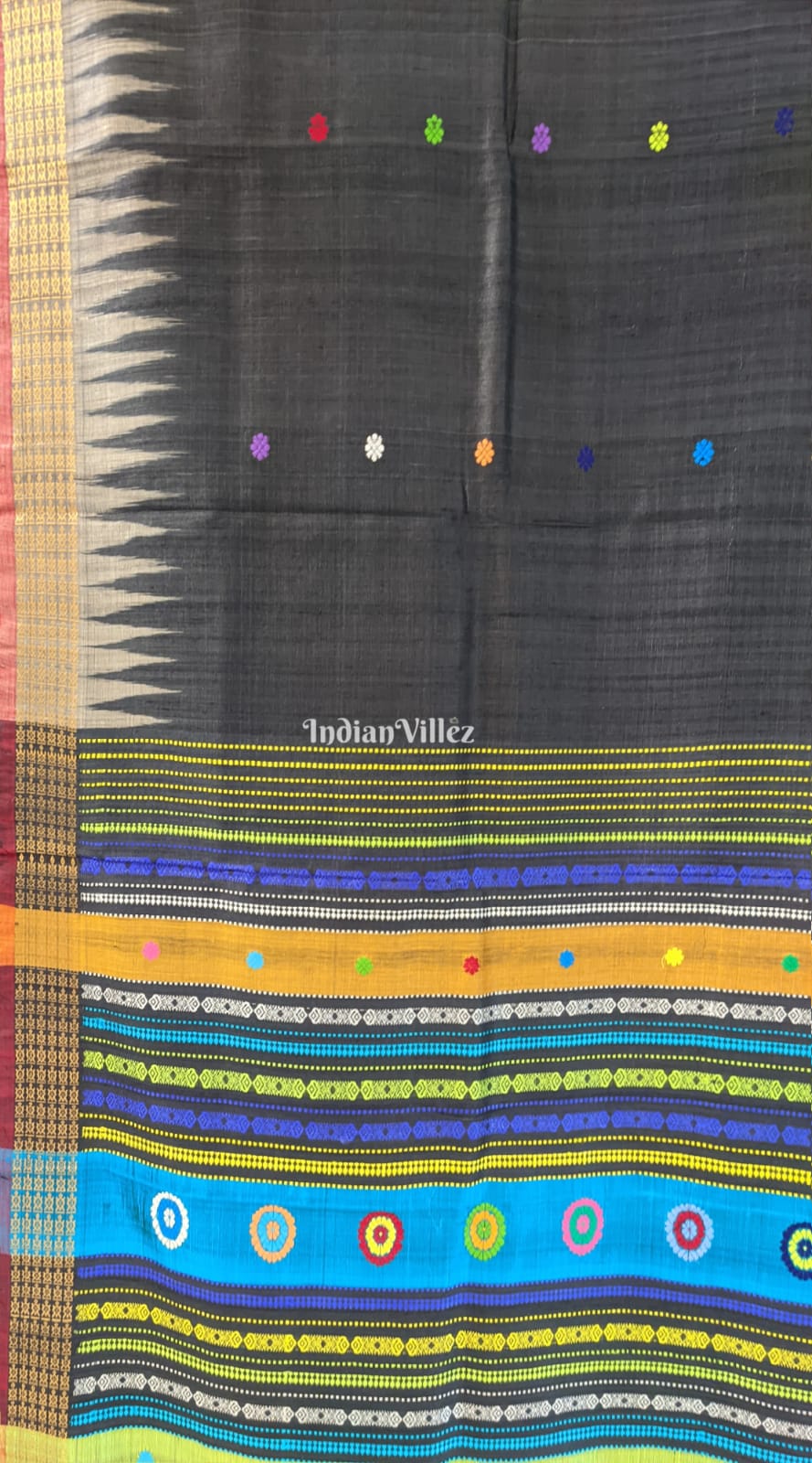 Grey Black Odisha Ikat Gopalpur Tussar Silk Saree