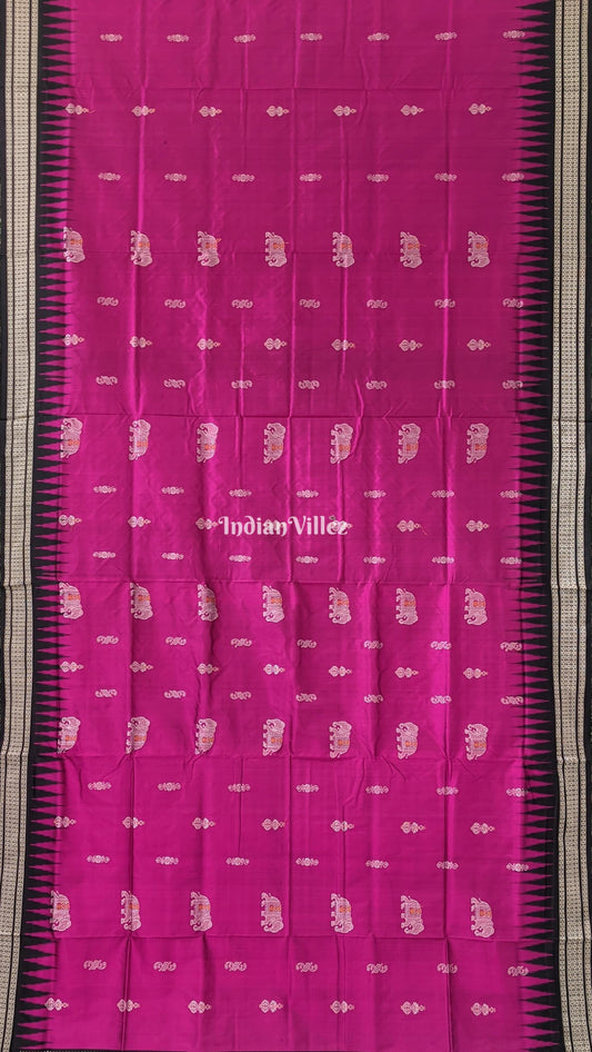 Magenta Elephant and Tribal Dance Bomkai Sambalpuri Silk Saree