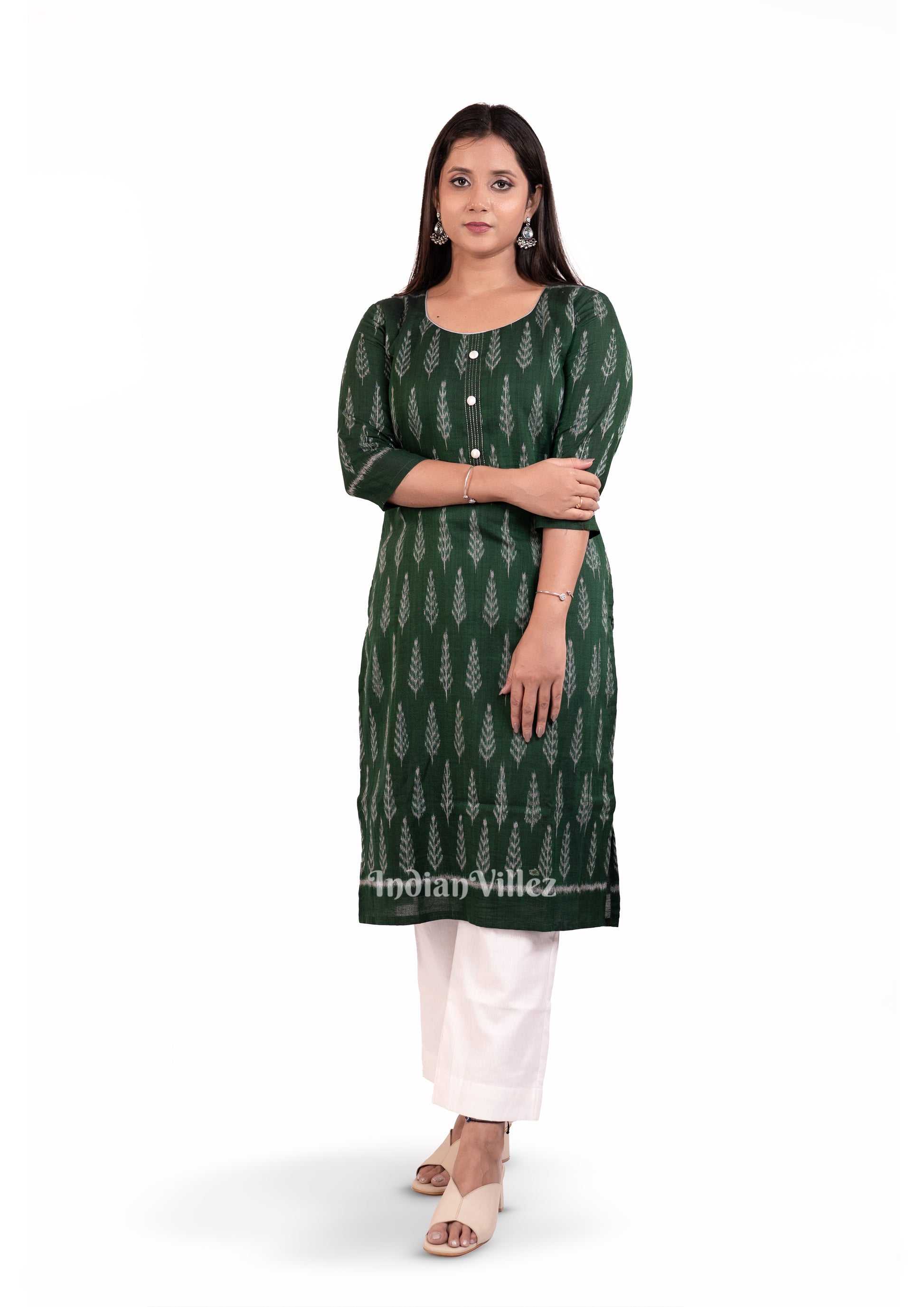 Sea Green Sambalpuri Odisha Ikat Designer Cotton Kurti for Women 