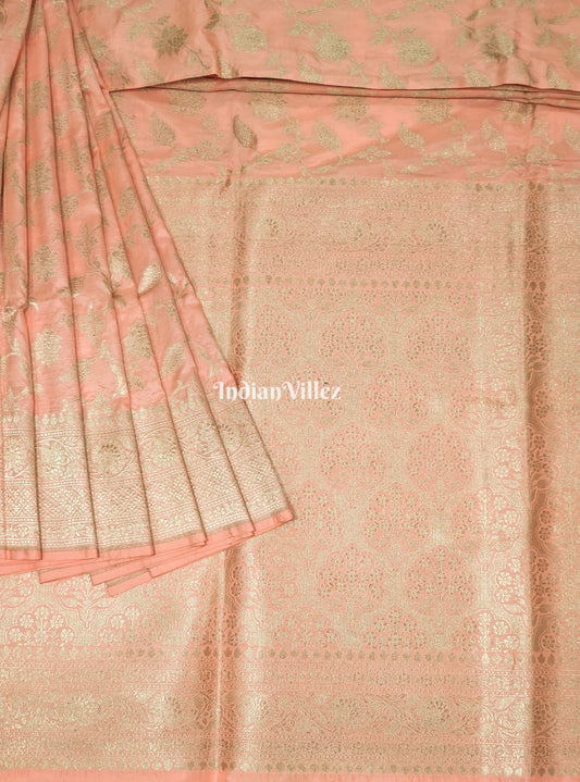 Baby Pink Floral Banarasi Katan Silk Saree