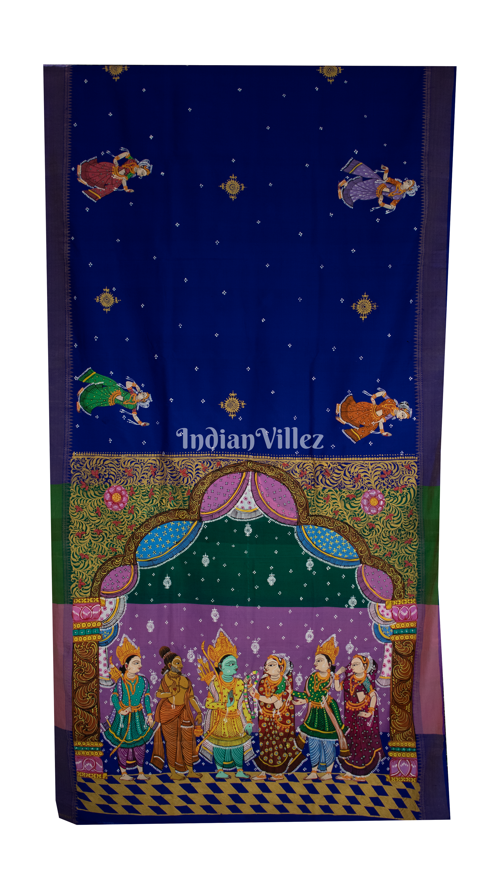 Blue Sita Vivah Hand-painted Pattachitra Silk Saree