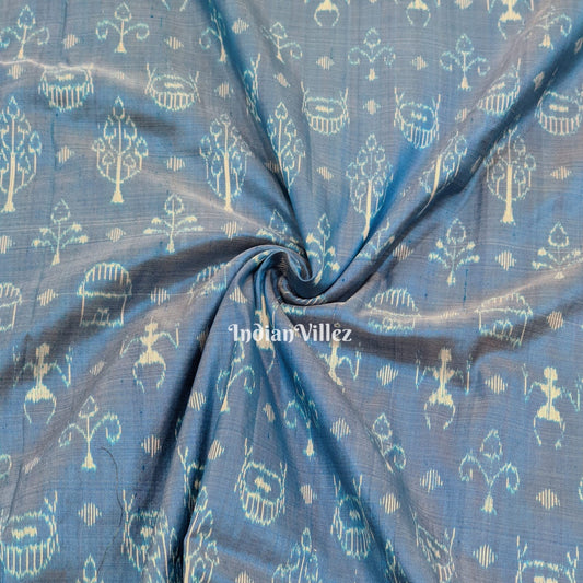 Surf Blue Tribal Sambalpuri Ikat Silk Fabric