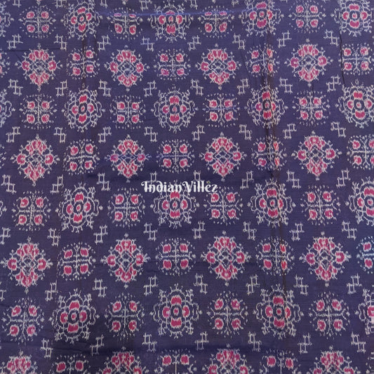 Aubergine Blue Tribal Jhoti Design Sambalpuri Ikat Cotton Fabric