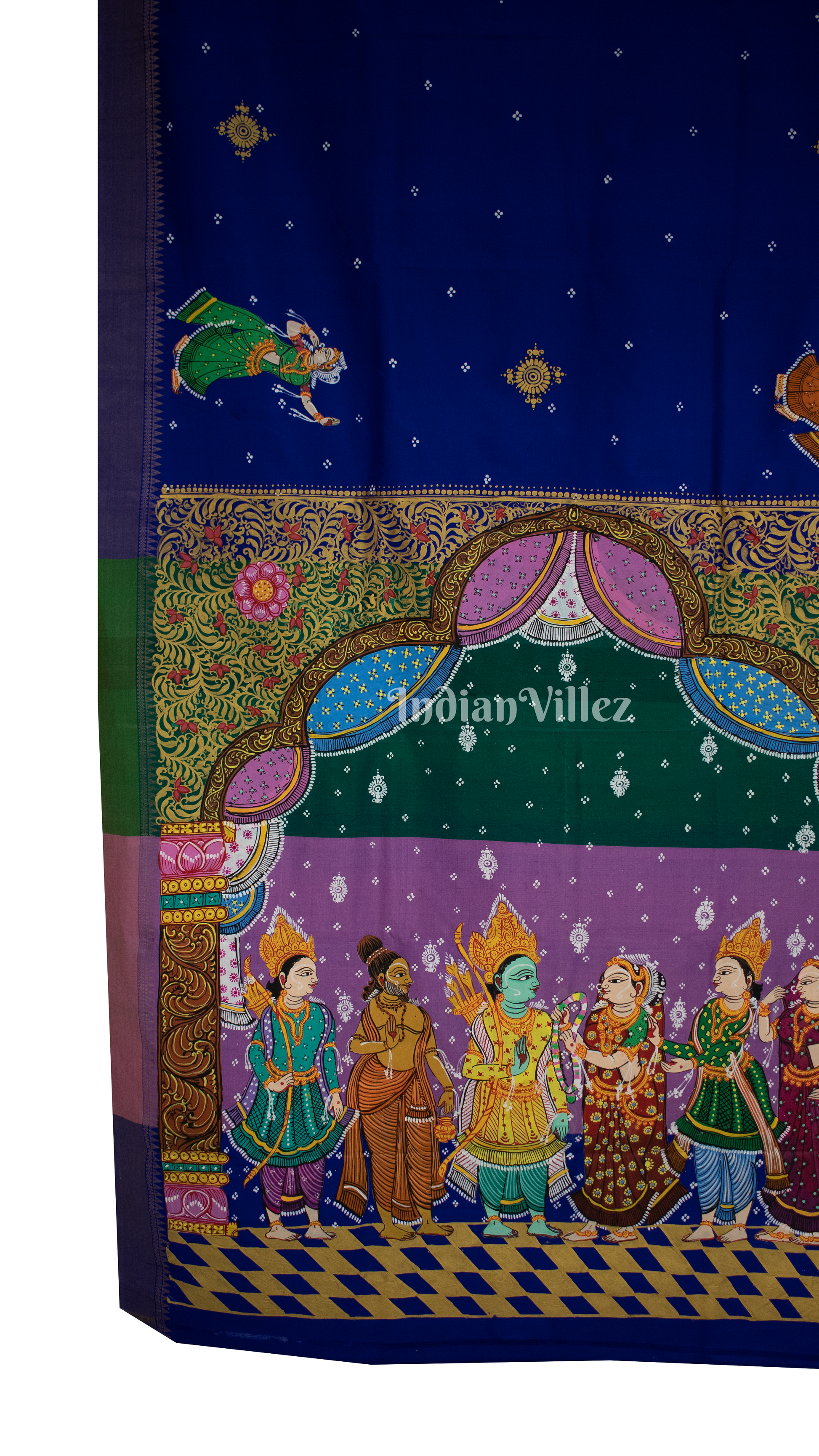 Blue Sita Vivah Hand-painted Pattachitra Silk Saree