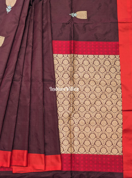 Cofee Red Banarasi Katan Silk Saree