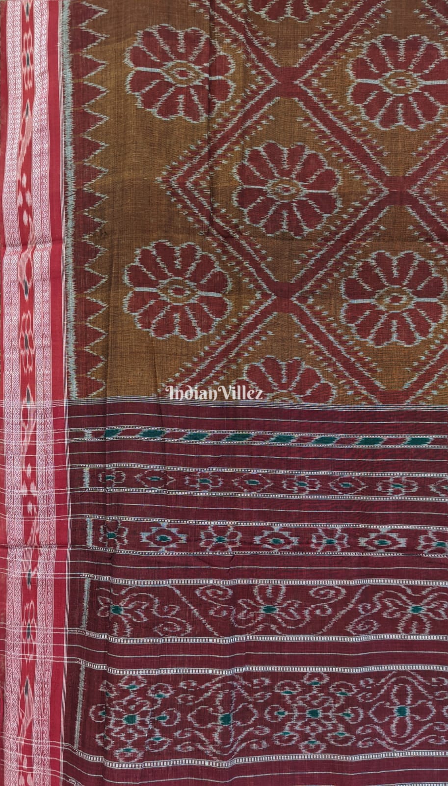 Coffee Maroon Maniabandha Odisha Ikat Cotton Saree