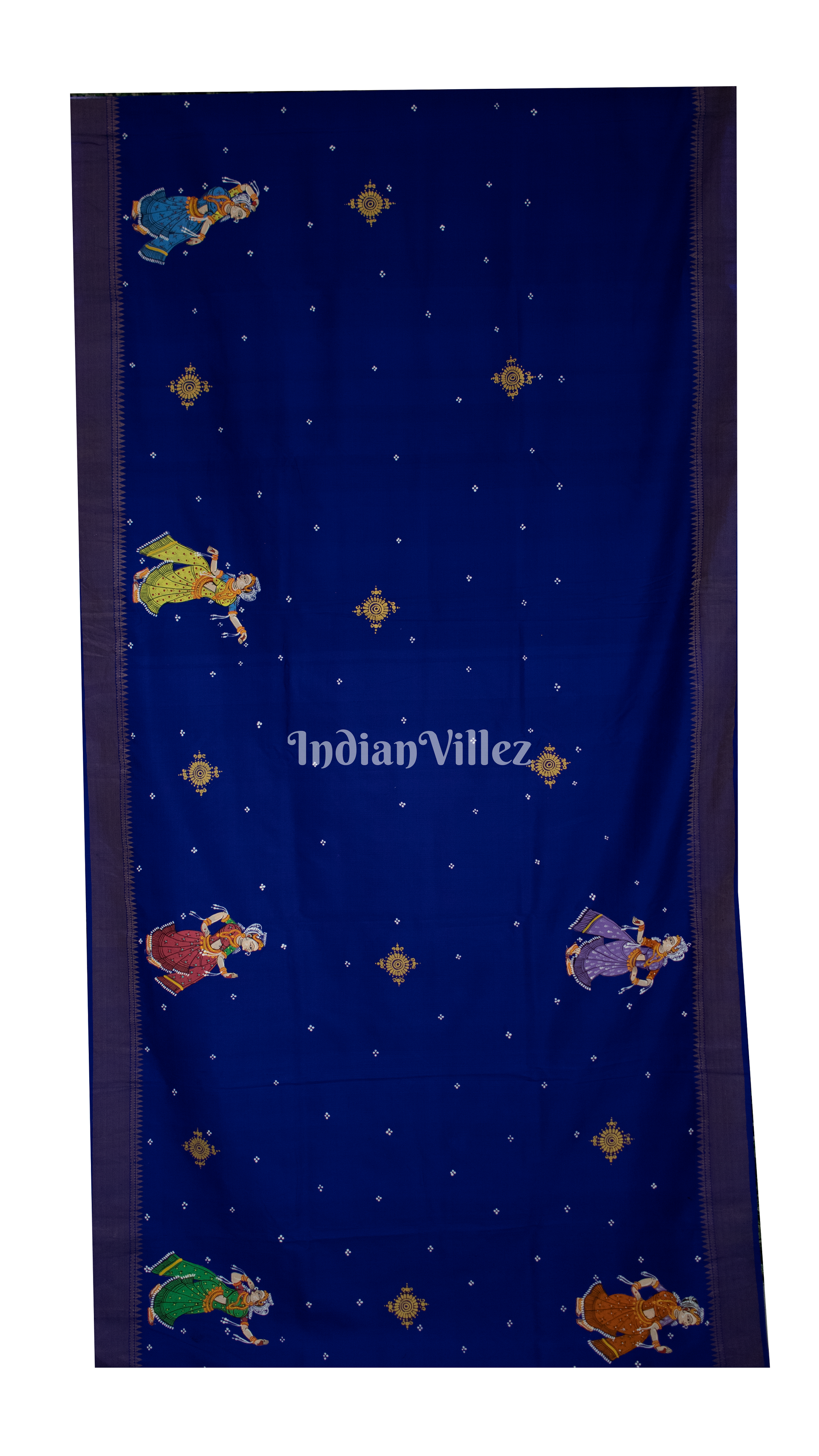 Blue Sita Vivah Hand-painted Pattachitra Silk Saree