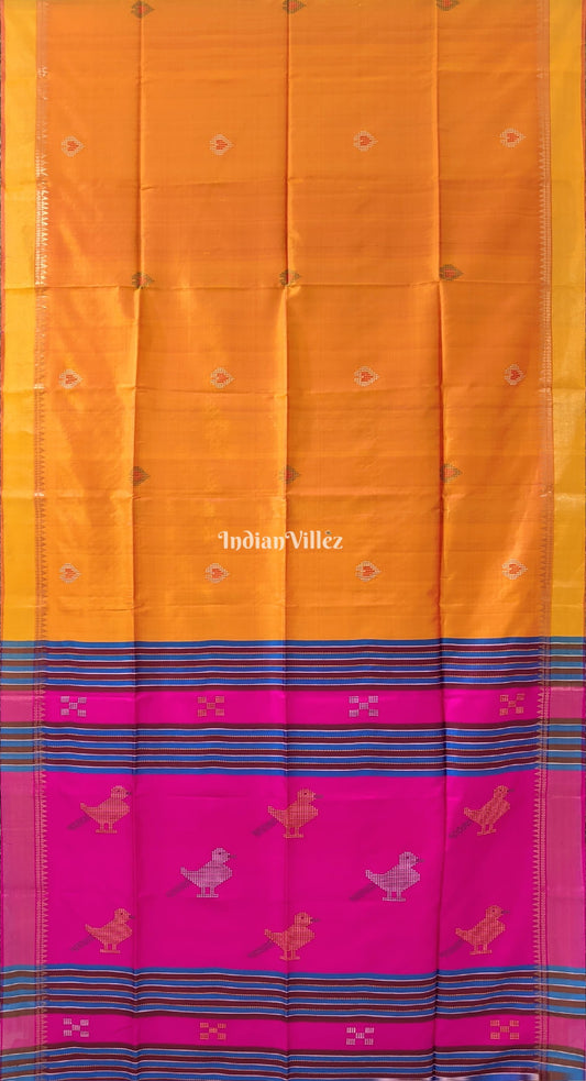 Mustard Orange Rani Handwoven Soft Silk Saree