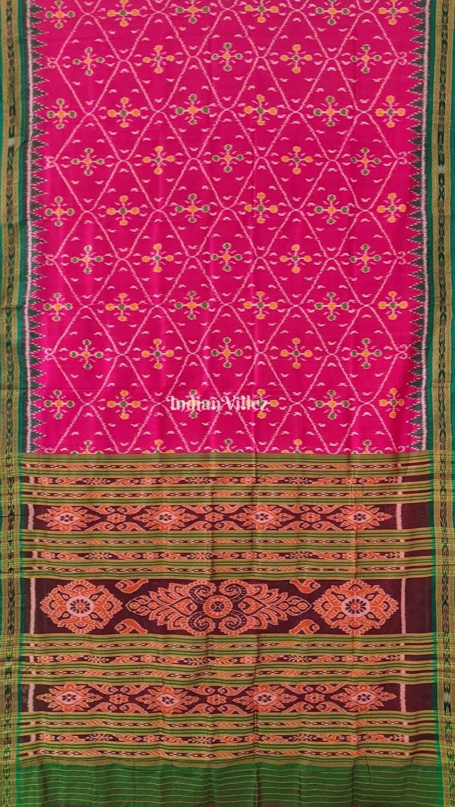 Rani Color Odisha Ikat Khandua Silk Saree