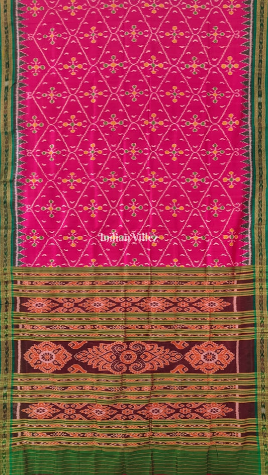 Rani Color Odisha Ikat Khandua Silk Saree