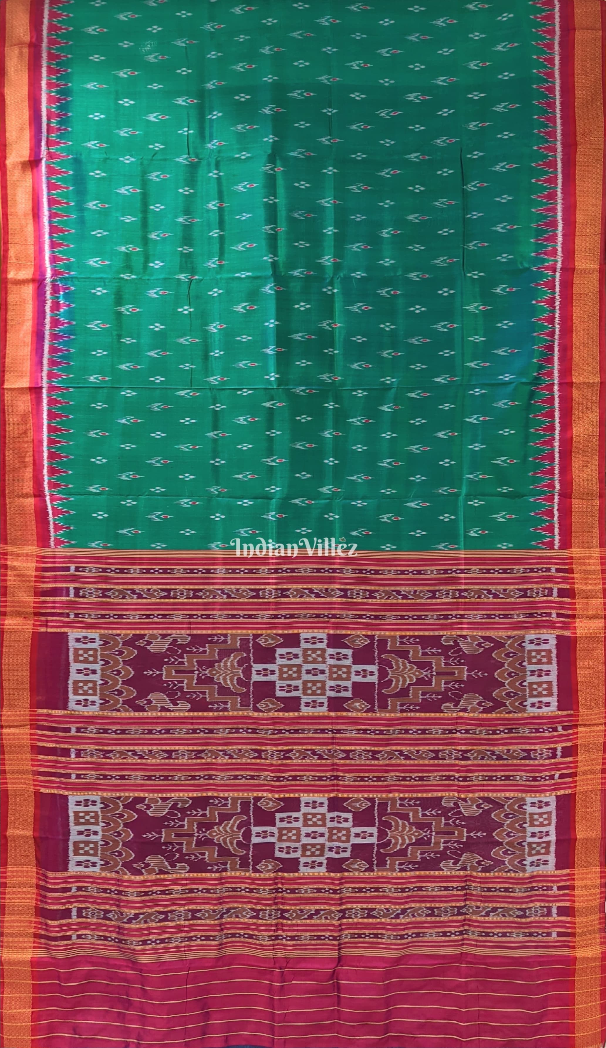 Rama Green Dual Tone Mayur Chandrika Khandua Silk Saree