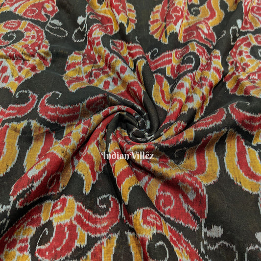 Black Big Fish Motif Sambalpuri Ikat Cotton Fabric