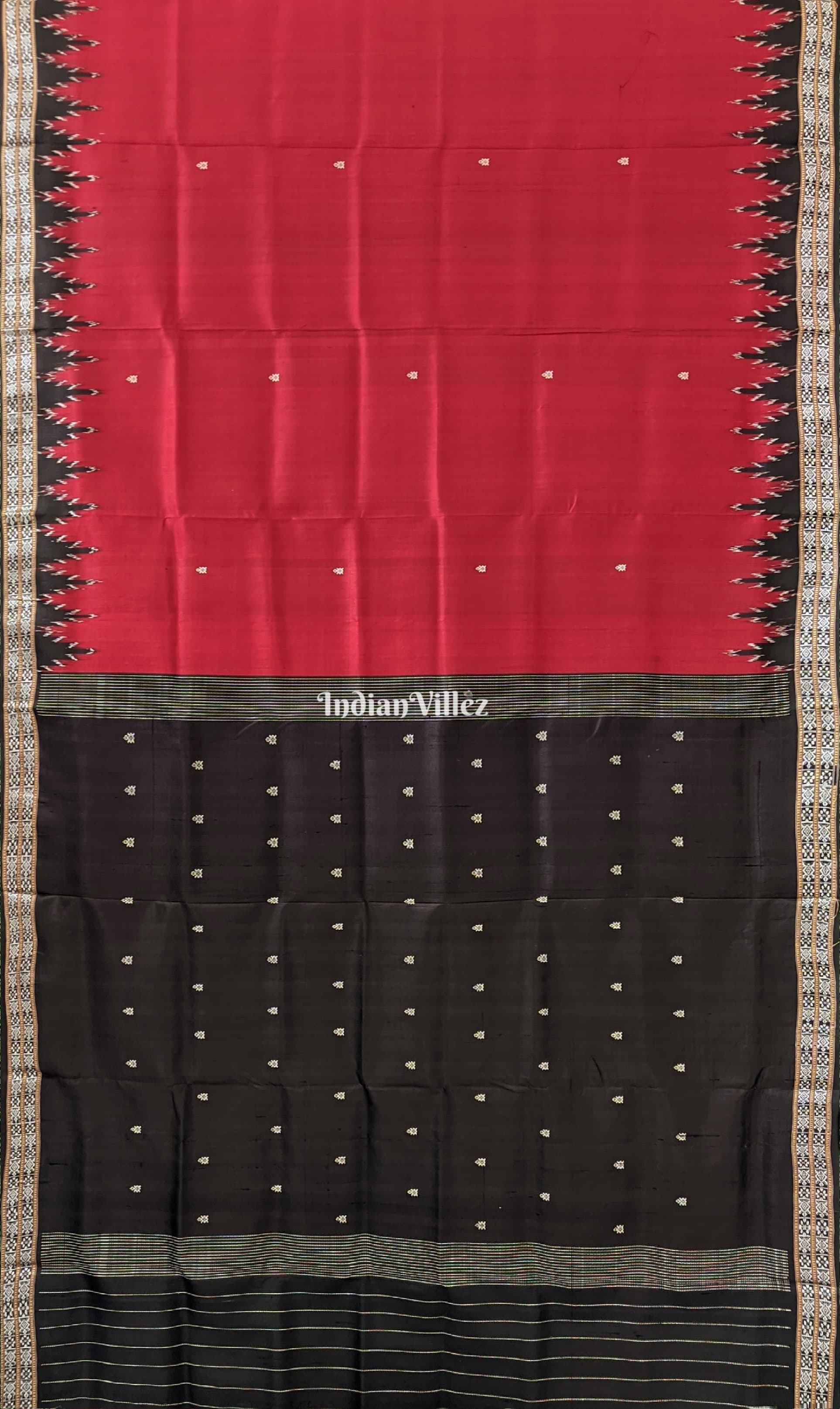 Marron Black Tortoise Motif Odisha Ikat Dongaria Silk Saree