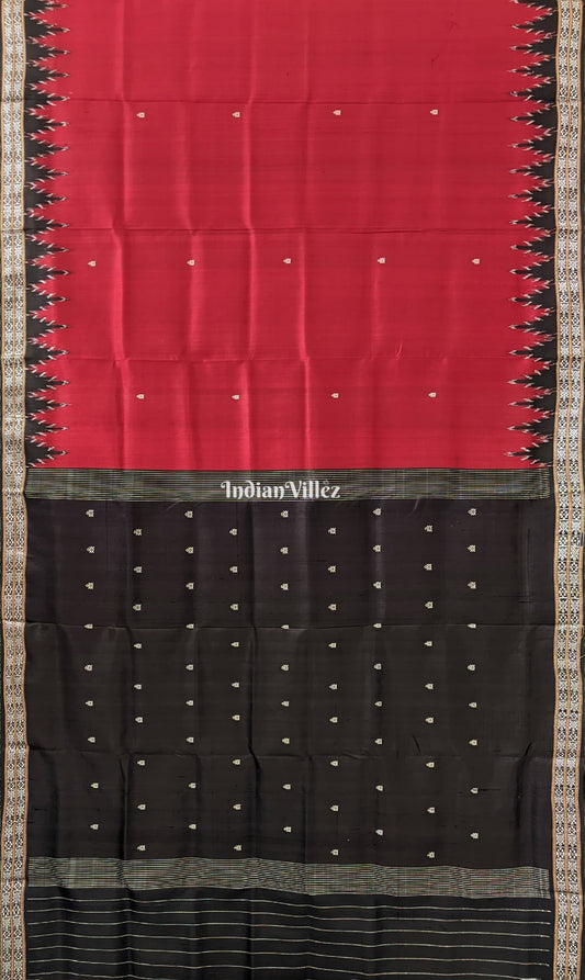 Marron Black Tortoise Motif Odisha Ikat Dongaria Silk Saree