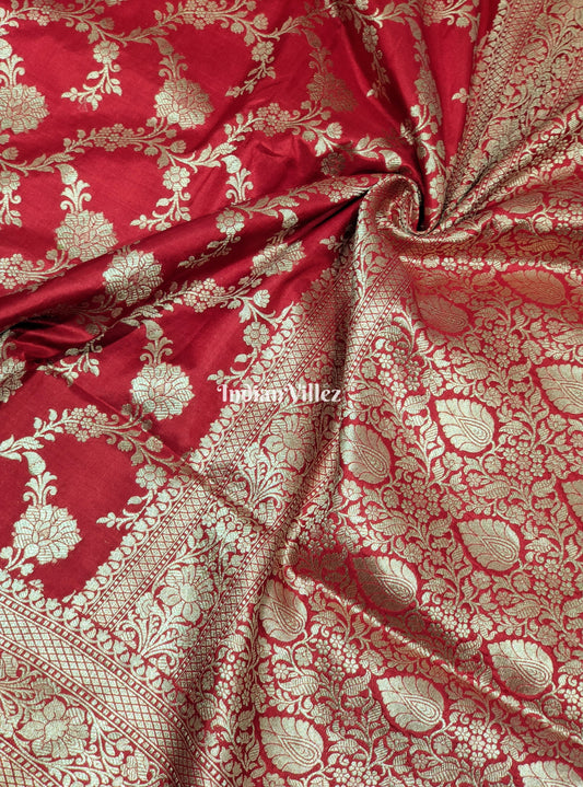 Red Floral Theme Banarasi Katan Saree