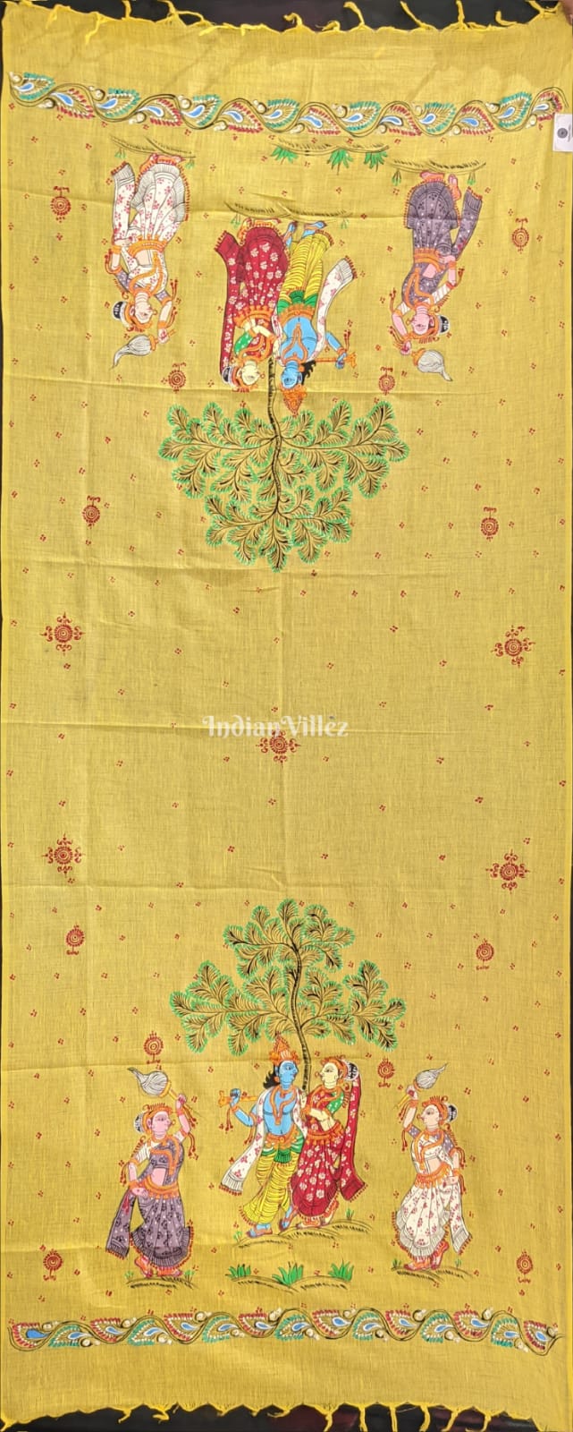 Yellow Radha Krishna Tussar Pattachitra Dupatta