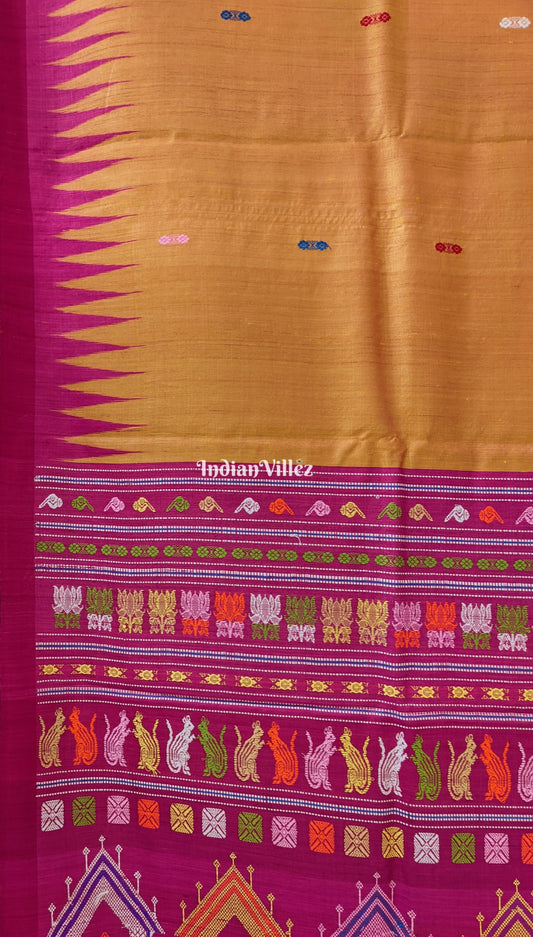 Mustard Yellow with Pink Combination  Dolabedi Theme Gopalpur Tussar Silk Saree