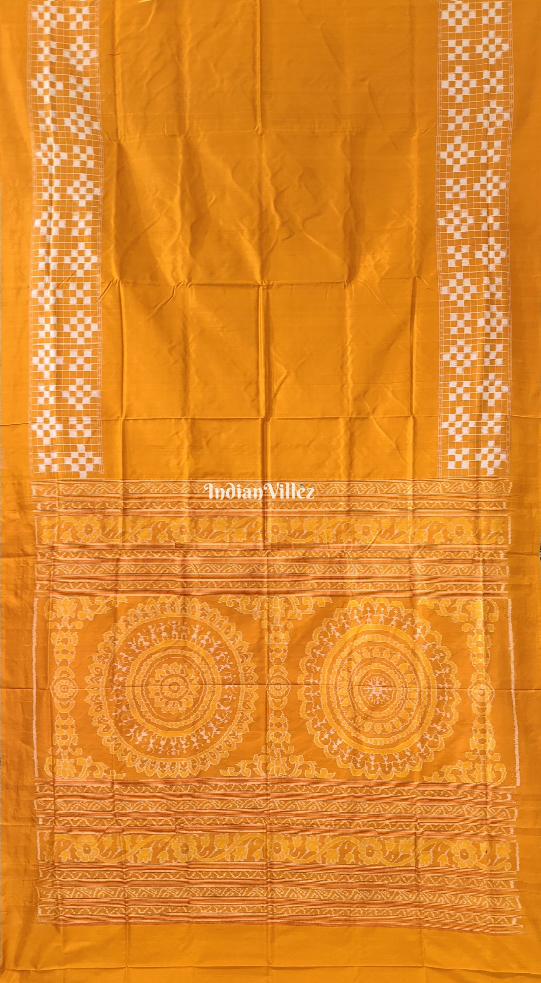 Mustard Yellow Pasapali Theme Pure Sambalpuri Silk Saree