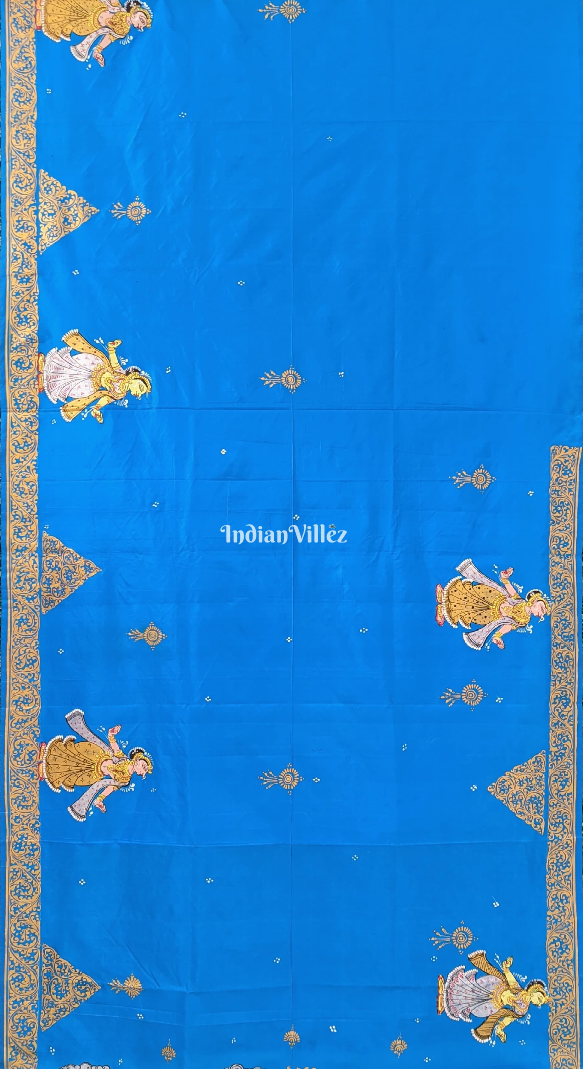 Copper Sulphate Kandarpa Ashwa (Horse) Pattachitra Silk Saree