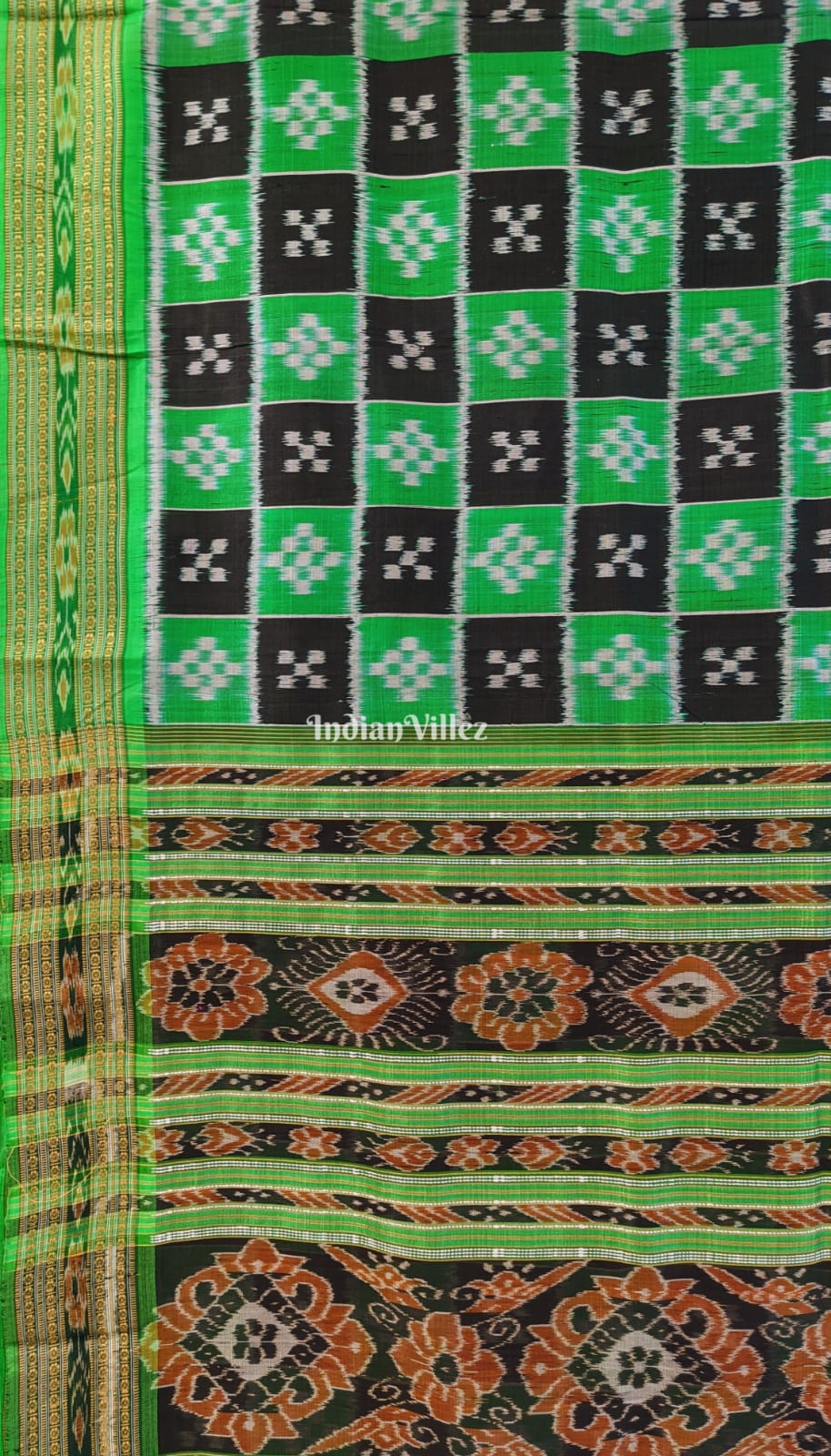 Black Green Odisha Ikat Pasapali Khandua Silk Saree