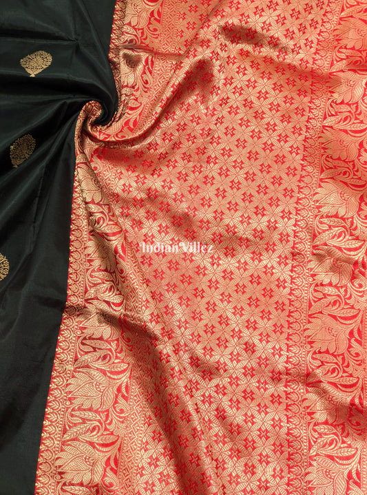 Black Red Designer Pure Banarasi Katan Silk Saree