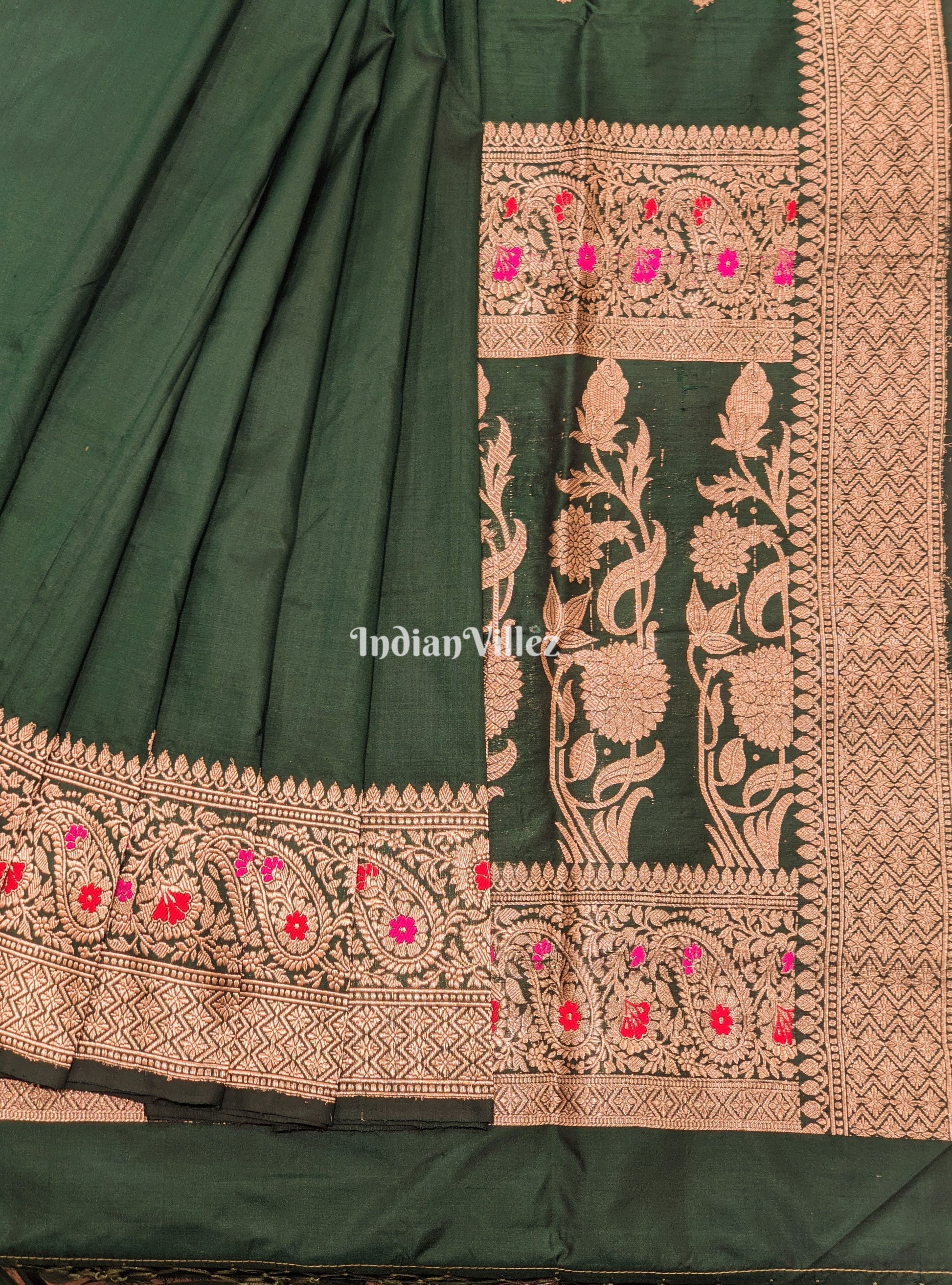 Forest Green Banarasi Katan Silk Saree