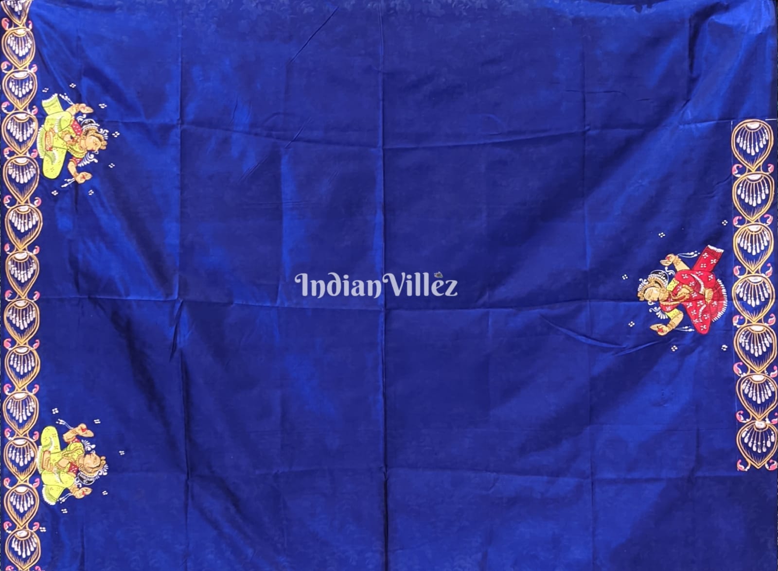 || राधाकृष्ण || Blue Radha Krishna Pattachitra Silk Saree