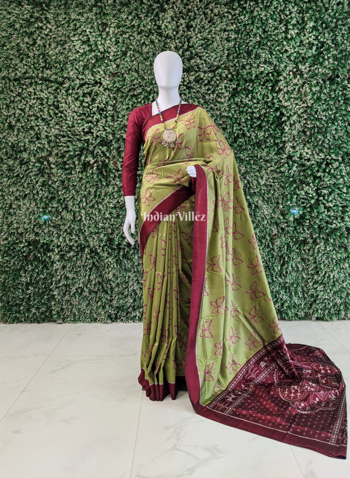 Apple Green Butterfly Design Contemporary Silk Saree