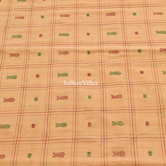 Beige Fish & Flower Motif Odisha Ikat Bomkai Cotton Fabric