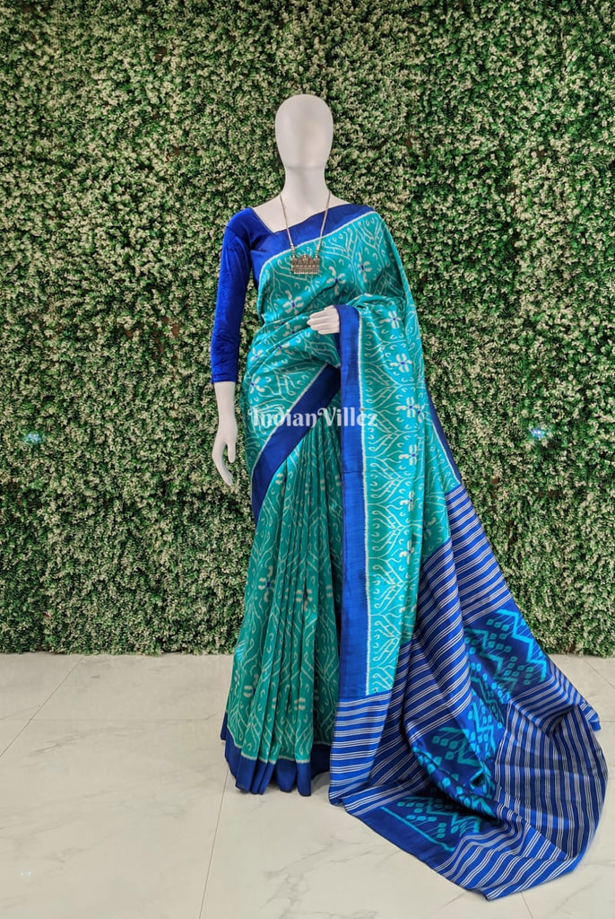 Fancy Silk Floral Digital Print Copper Sulphate Blue Saree