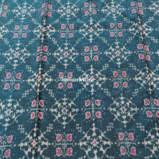 Peacock Blue Tribal Jhoti Design Sambalpuri Ikat Cotton Fabric