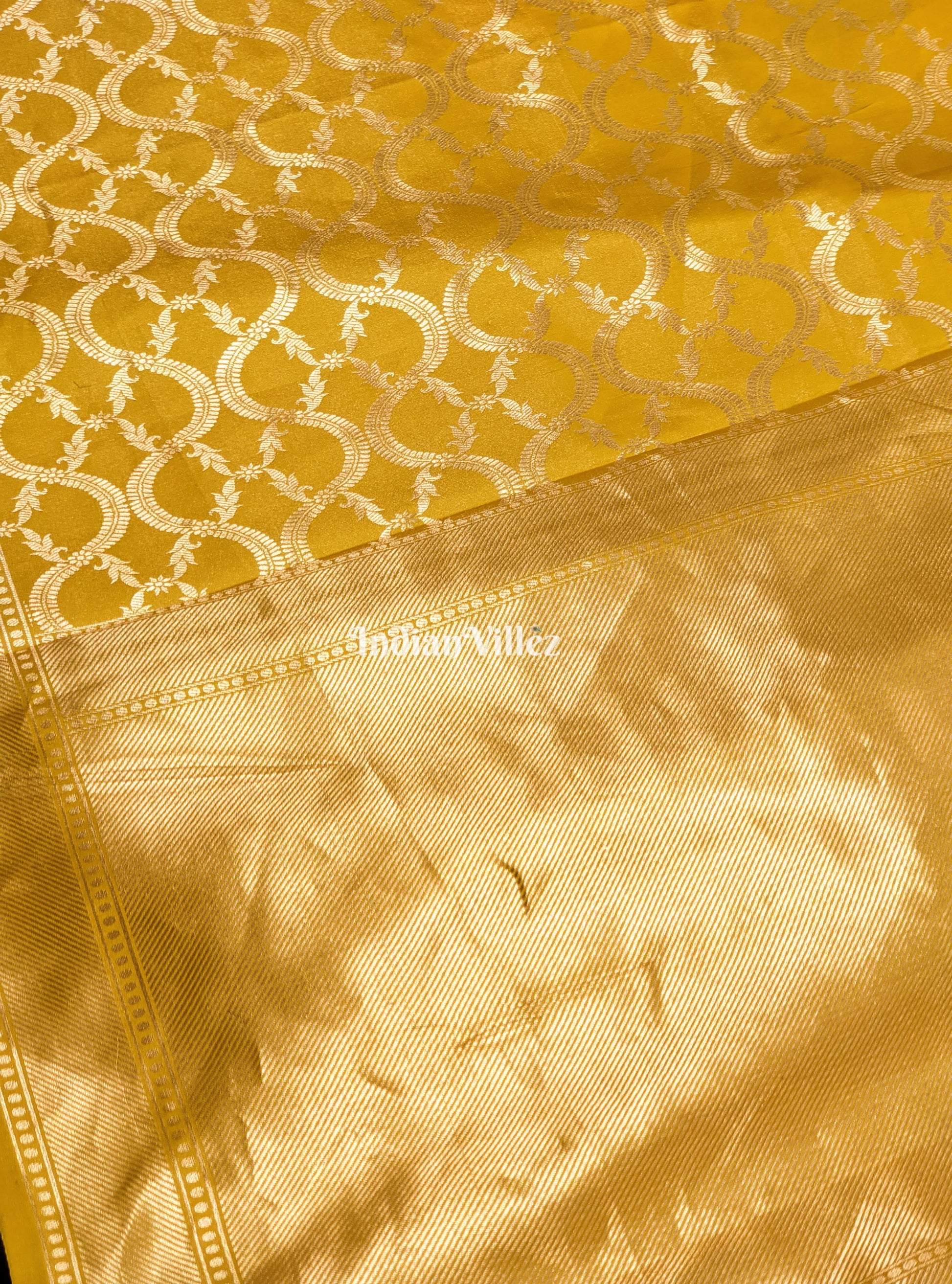 Yellow Floral Theme Designer Banarasi Tissue Saree