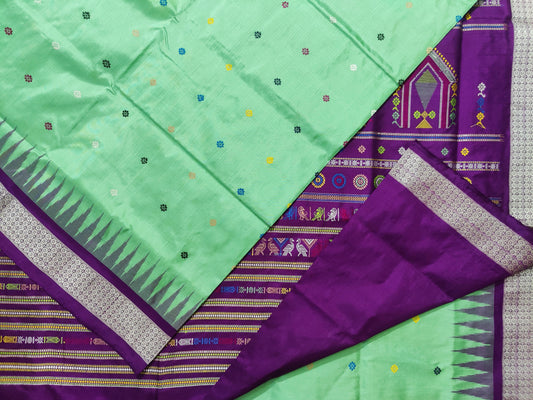 Aquamarine Green Sambalpuri Ikat Dolabedi Silk Saree