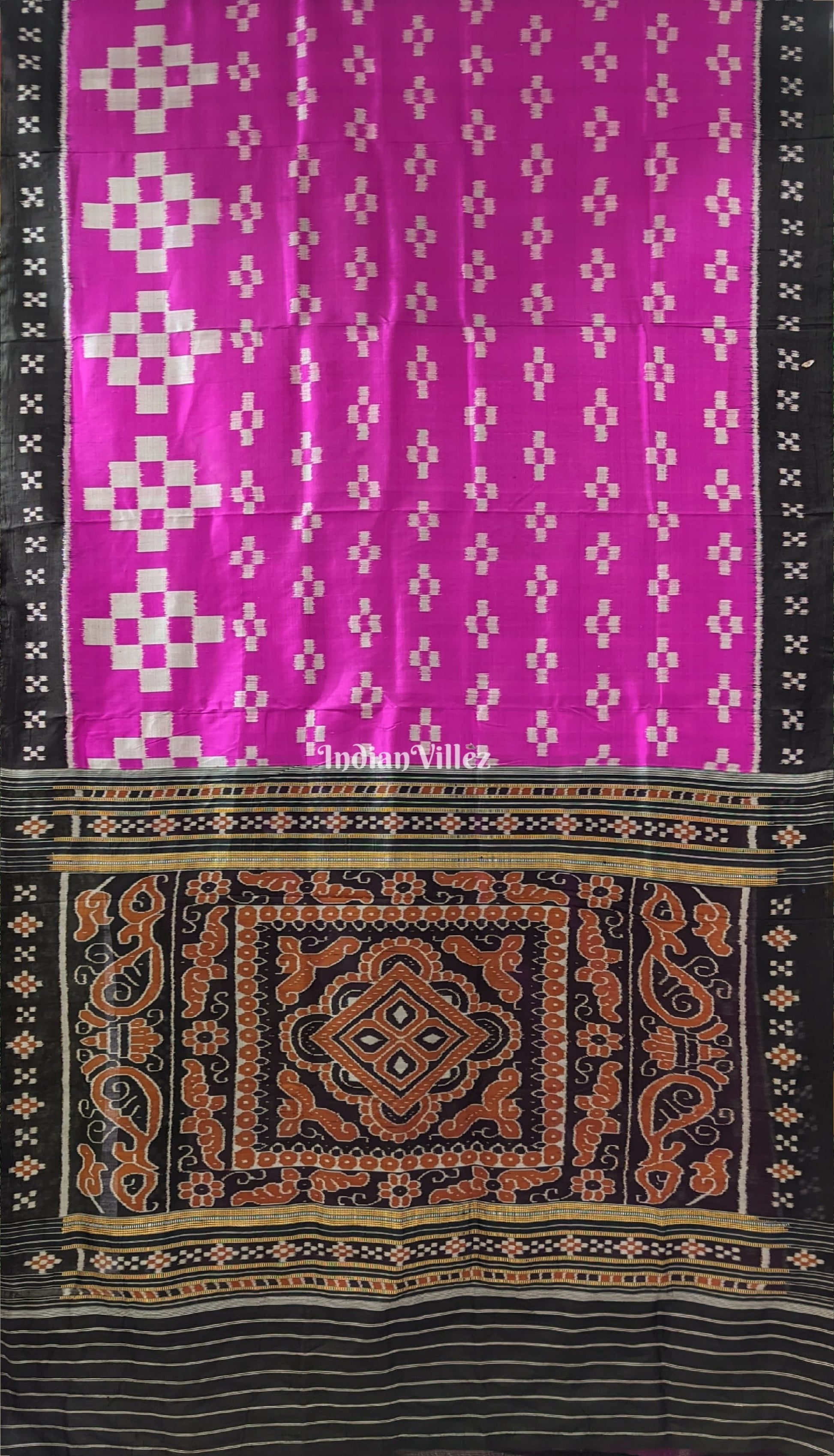 Rani Pink Black Pasapali Contemporary Silk Saree