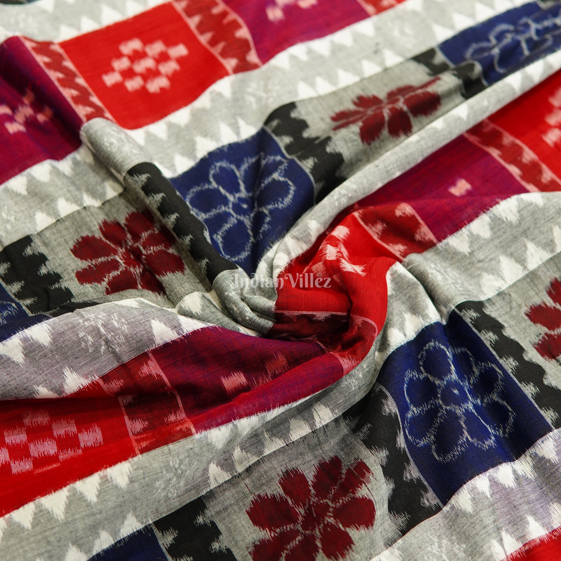 Multicolor Floral & Pasapalli Theme Sambalpuri Ikat Cotton Fabric