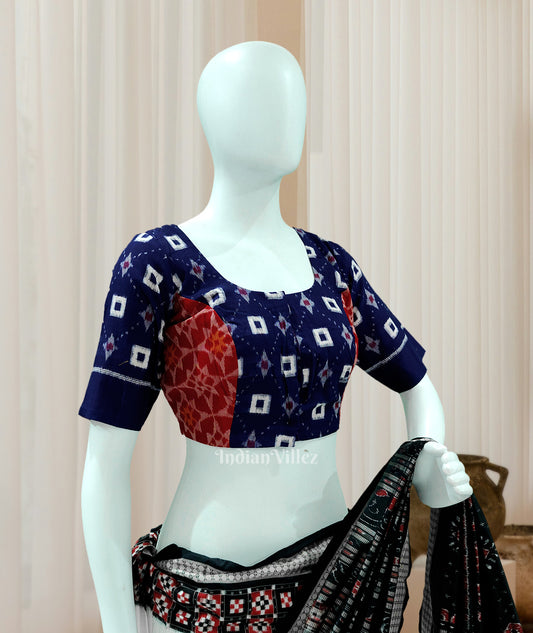 Red Blue Pasapali Odisha Ikat Sambalpuri Cotton Blouse 