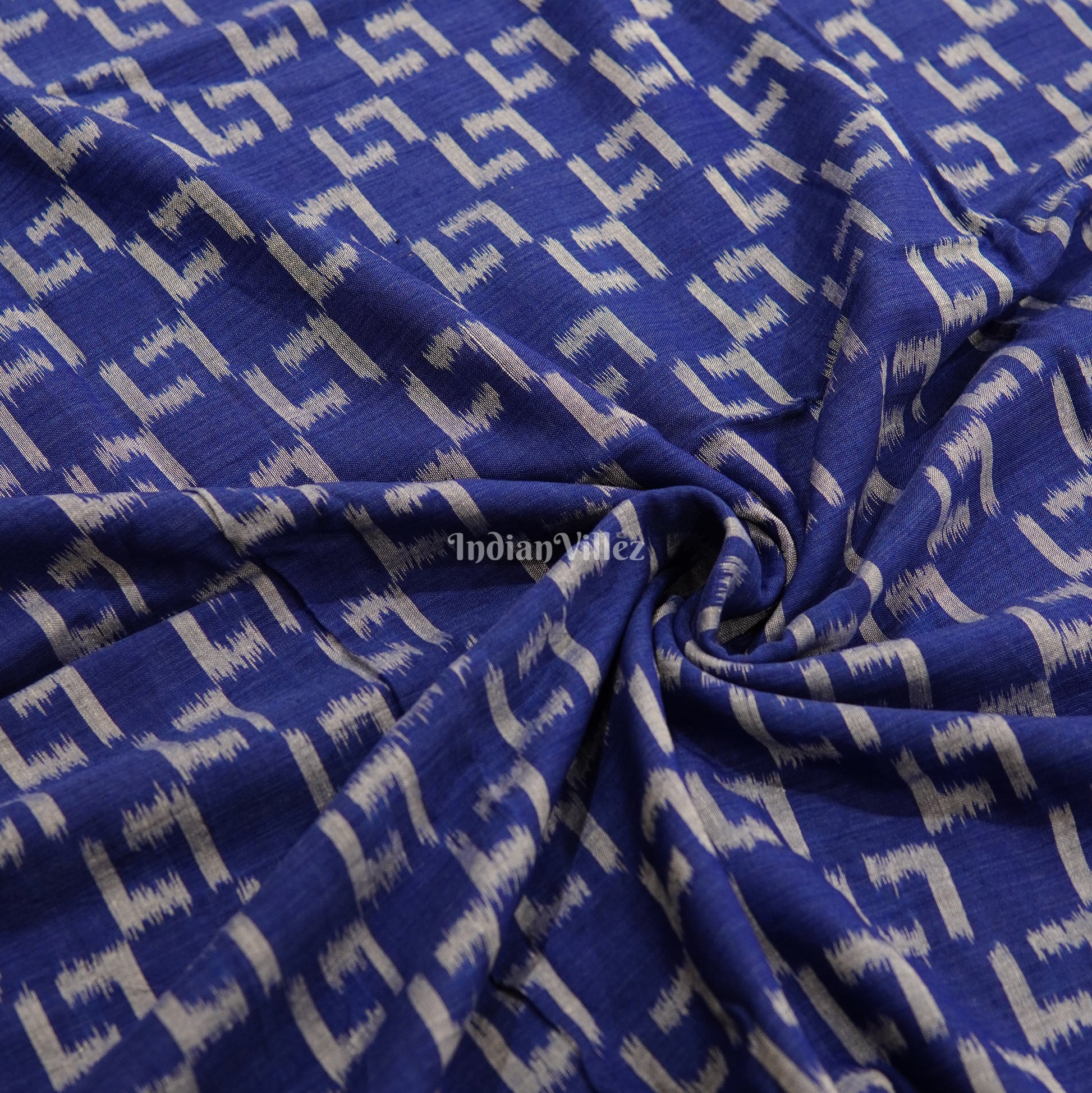 Blue Box Theme Sambalpuri Ikat Cotton Fabric