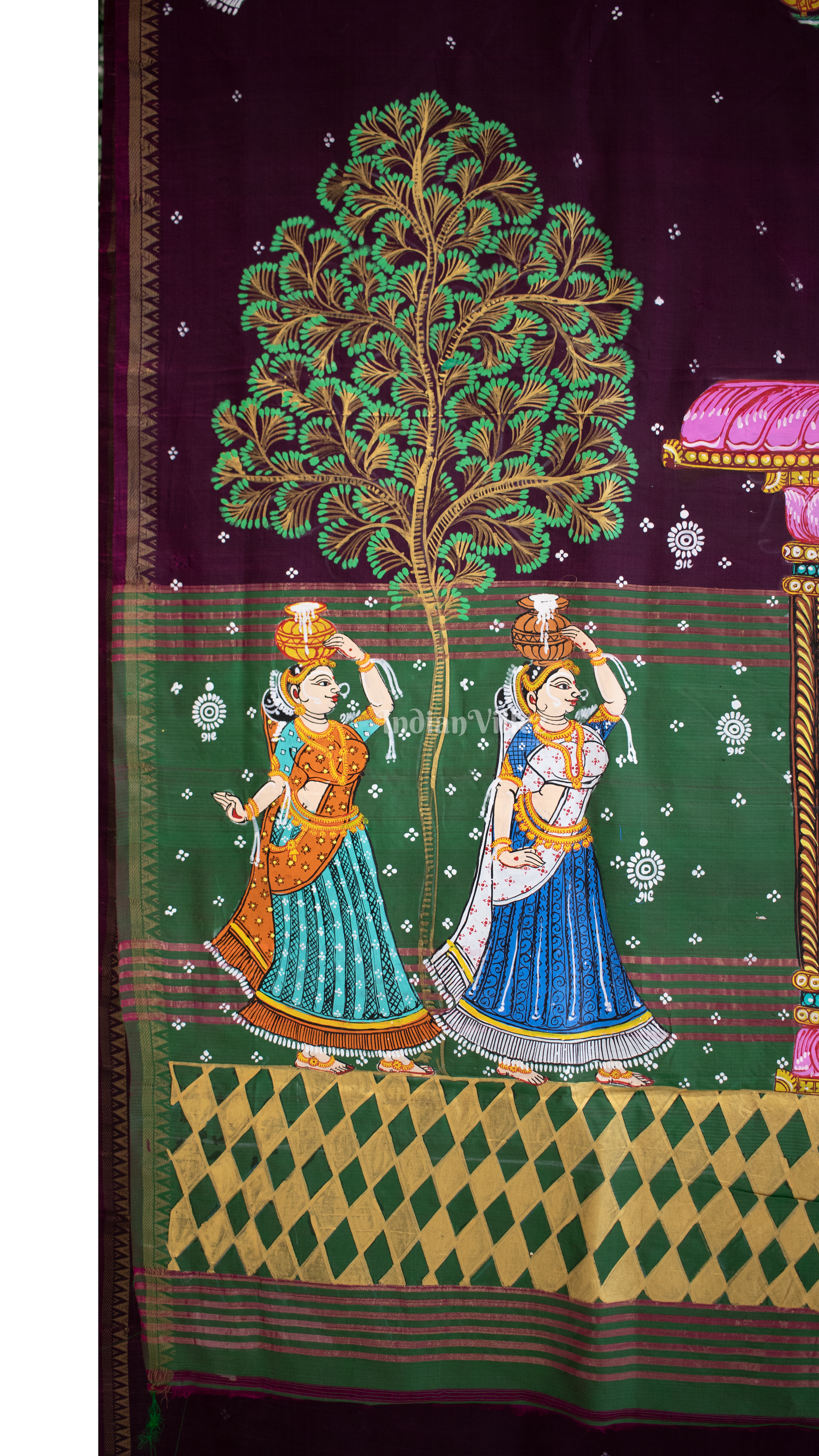 Maroon Labani Khia Ritual Hand Painted Pattachitra Khadi Silk Saree