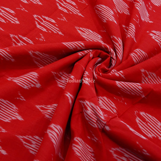 Red Handwoven Pochampally Ikat Cotton Fabric