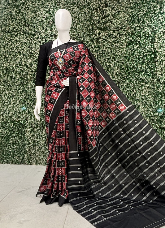 Red Black Pasapali Designer Odisha Ikat Contemporary Silk Saree