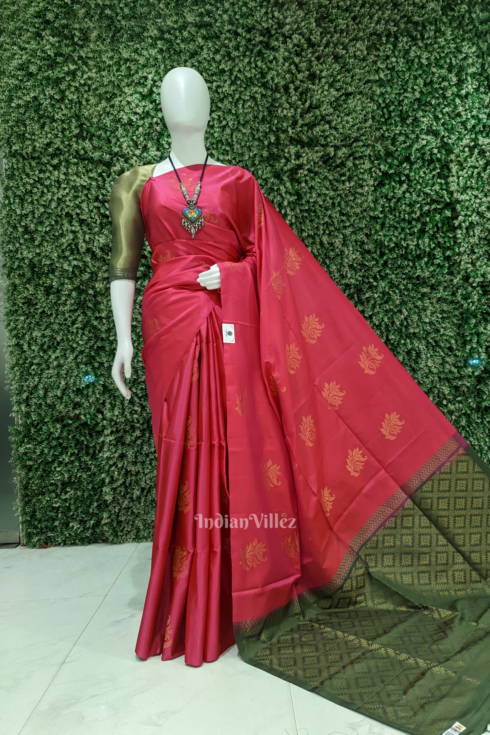 Red With Green Pure Kanjivaram Soft Silk Saree