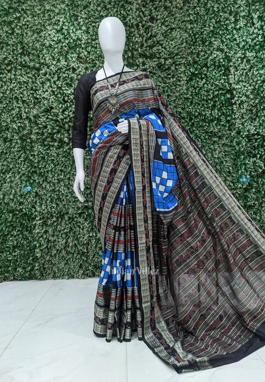 Blue Black Odisha Ikat Pasapali Bichitrapuri Silk Saree