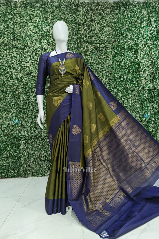 Hunter Green With Navy Blue Pure Kanjivaram Soft Silk Saree