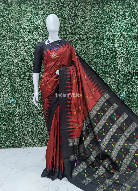 Maroon Leaf Design Odisha Ikat Contemporary Bomkai Silk Saree