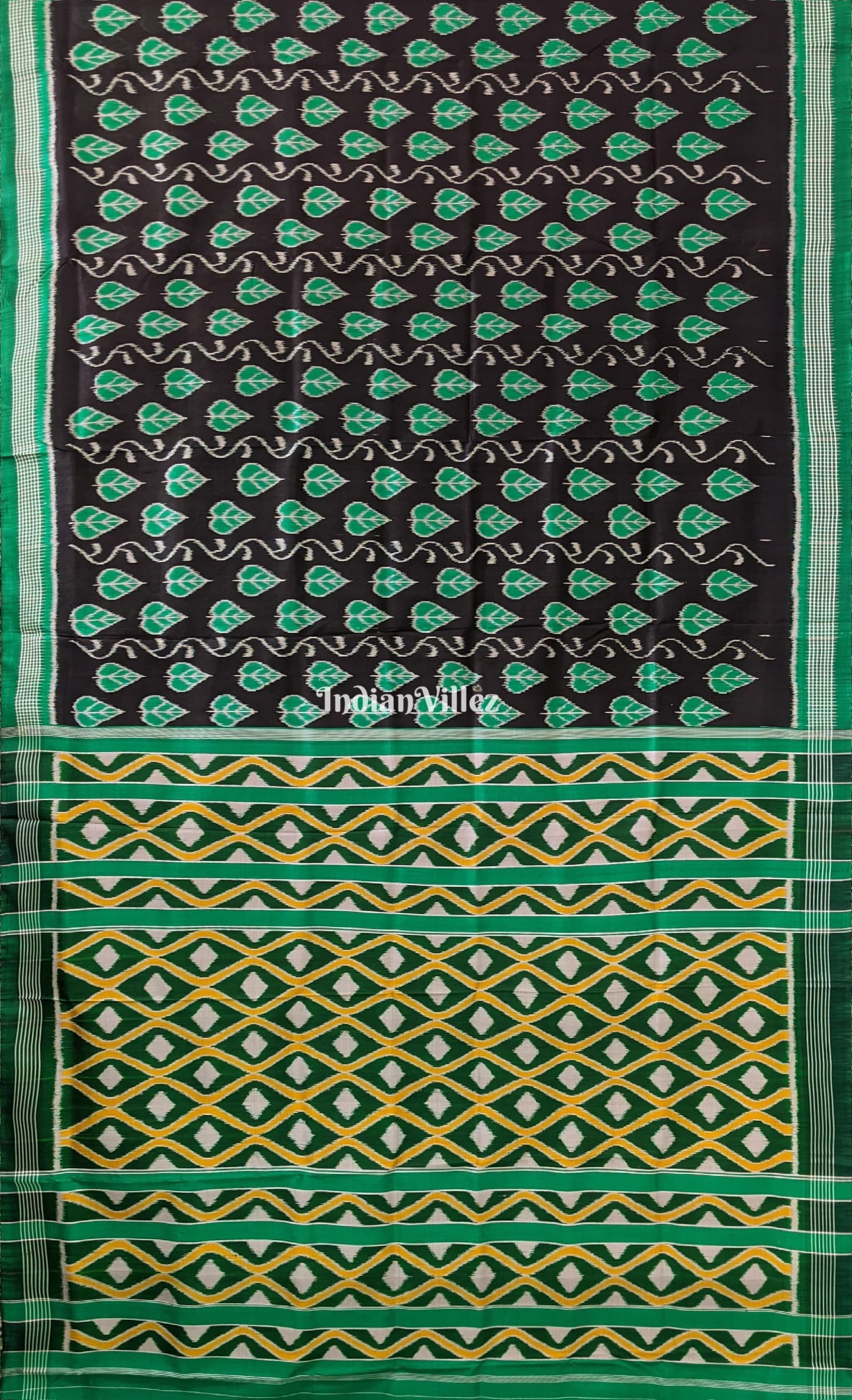 Black With Green Odisha Ikat Contemporary Silk Saree