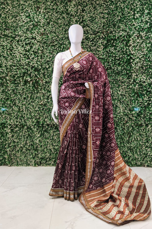 Coffee Color Crabs Design Contemporary Silk Saree