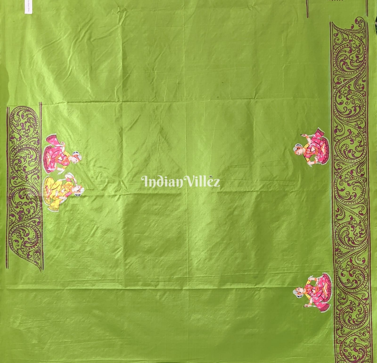 Parrot Green Kandarpa Rath Hand-painted Pattachitra Saree