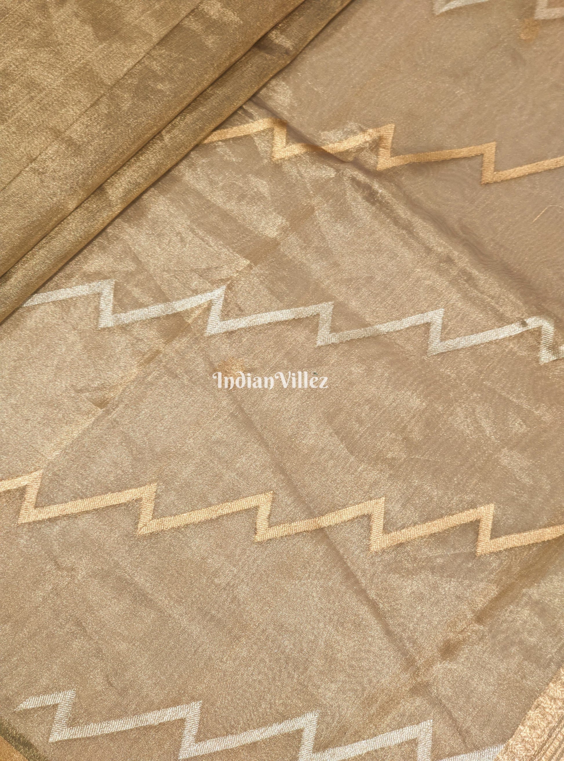 Golden Strip Dual Tone Zari Woven Banarasi Tissue Saree